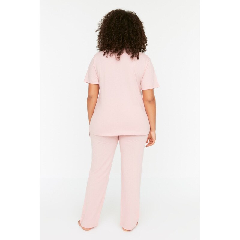 Trendyol Curve Plus Size Pajama Set - Pink - Plain