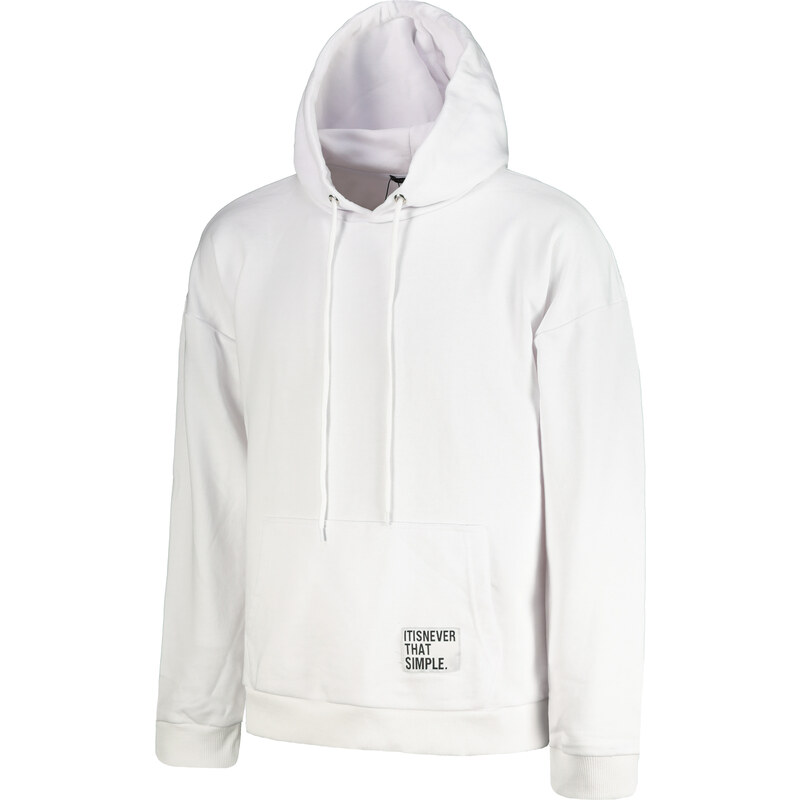 Trendyol Basic White Men's Oversize/Wide Cut Hooded Labeled Fleece Inside Cotton Sweatshirt