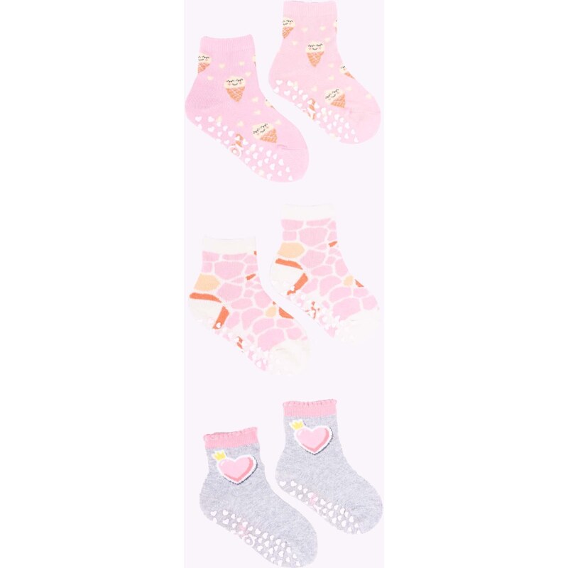 Yoclub Kids's Girls' Cotton Socks Anti Slip ABS Patterns Colours 3-pack SKA-0109G-AA3A-004