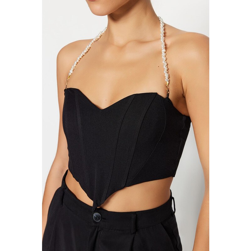 Trendyol Black Crop Woven Accessorized Bustier