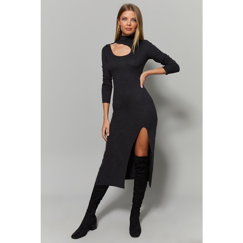 Cool & Sexy Womens Anthracite Collar Window Slit Dress Y1984 107056222