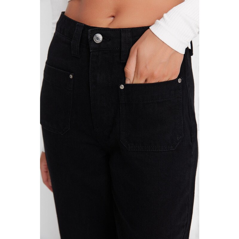 Trendyol Black Pocket Detailed High Waist Wide Leg Jeans