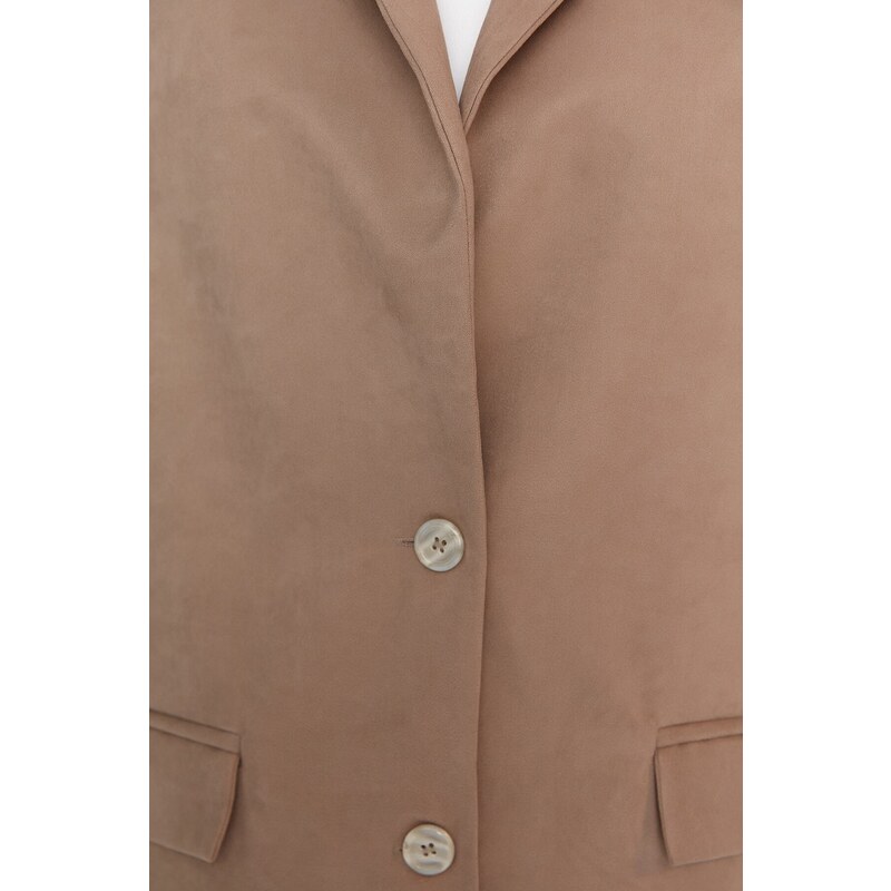 Trendyol Khaki Suede Woven Buttoned Blazer Jacket