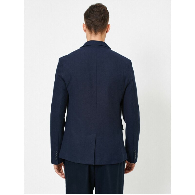 Koton Men's Navy Blue Pocket Detailed Buttoned Blazer Jacket