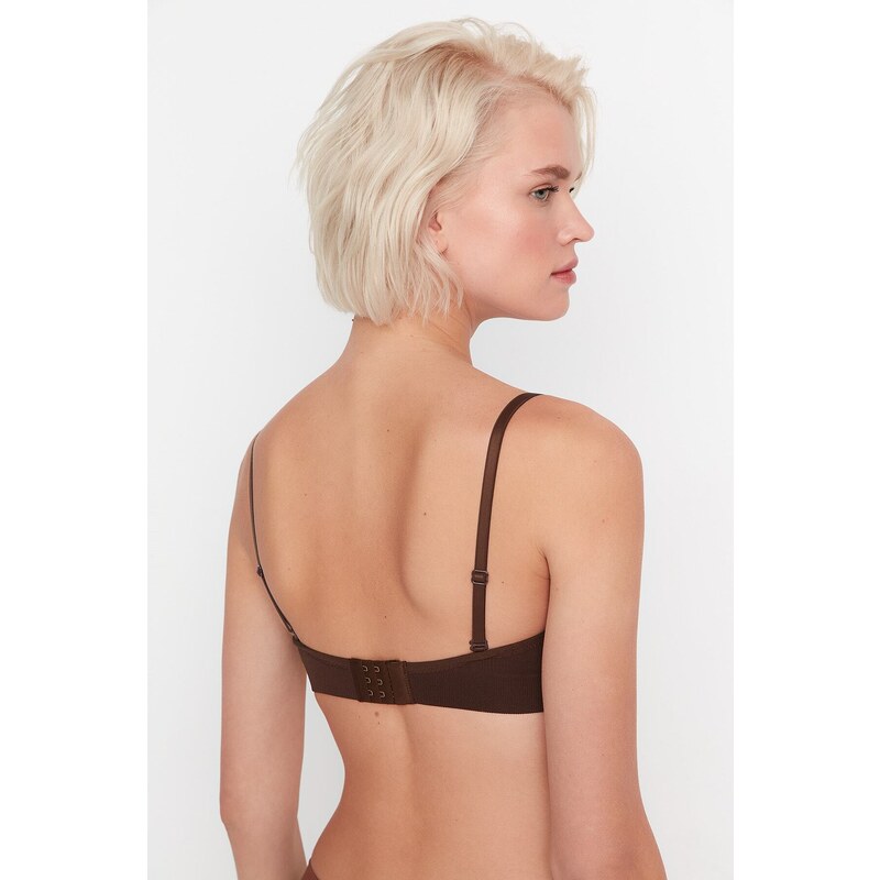 Trendyol Dark Brown Seamless/Seamless Covered Strapless Knitted Bra with Detachable Straps