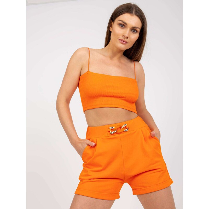 Fashionhunters Oranžové ležérní šortky s kapsami RUE PARIS
