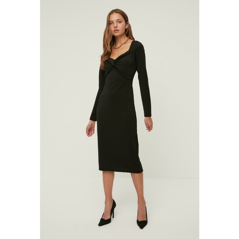 Trendyol Black Collar Detailed Bodycon Midi Knitted Dress