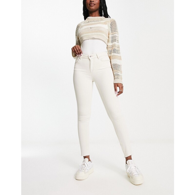 ONLY Blush skinny jeans with frayed hem in ecru-White