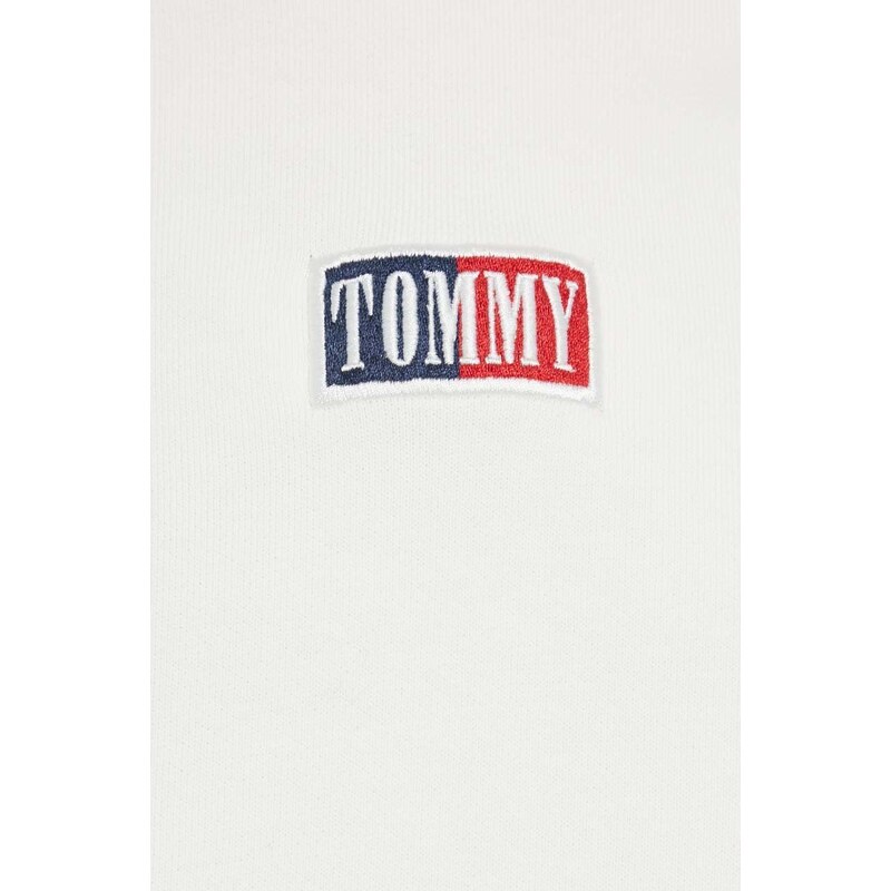 Bavlněná mikina Tommy Jeans dámská, béžová barva, s kapucí, hladká