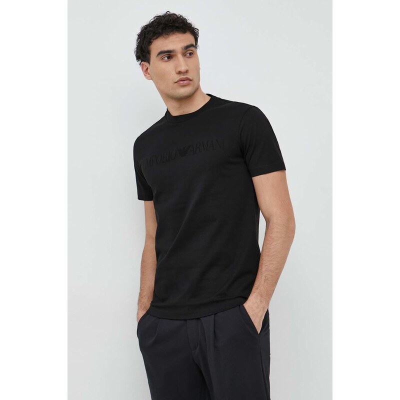 Bavlněné tričko Emporio Armani černá barva, s aplikací, 8N1TD2 1JGYZ