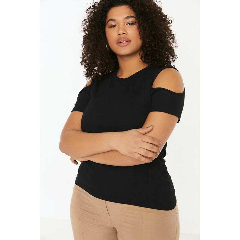 Trendyol Curve Black Knitted Cut-Out Detailed Knitted Blouse