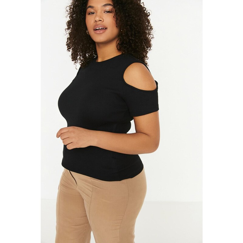 Trendyol Curve Black Knitted Cut-Out Detailed Knitted Blouse