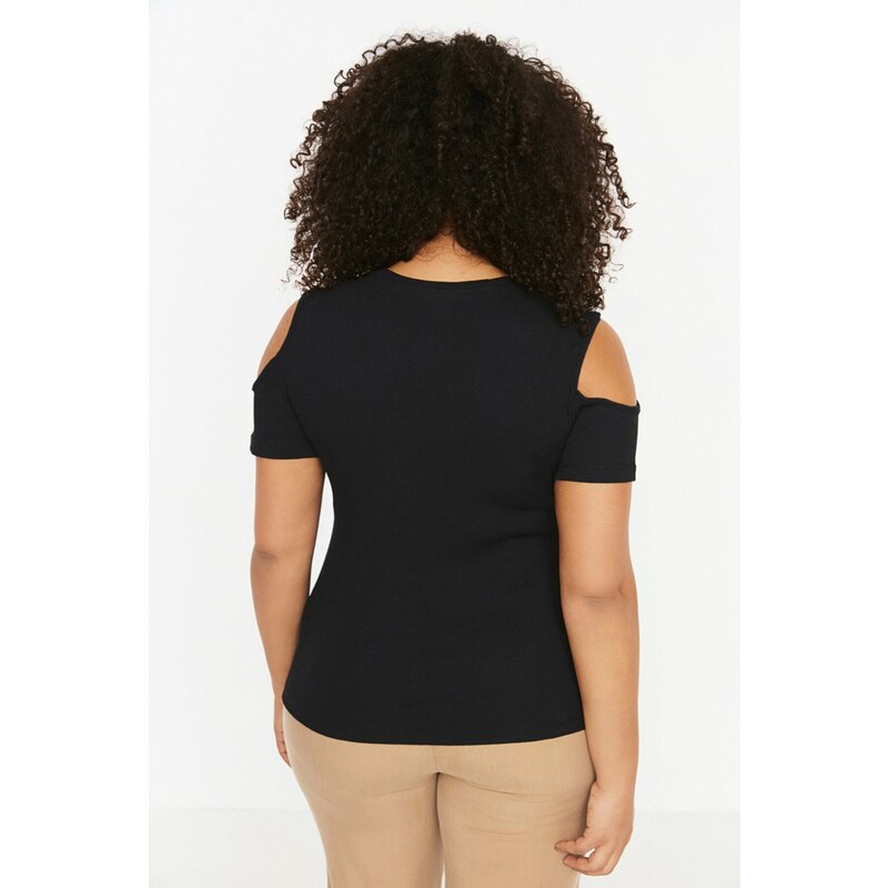 Trendyol Curve Black Knitted Cut-Out Detailed Knitted Blouse