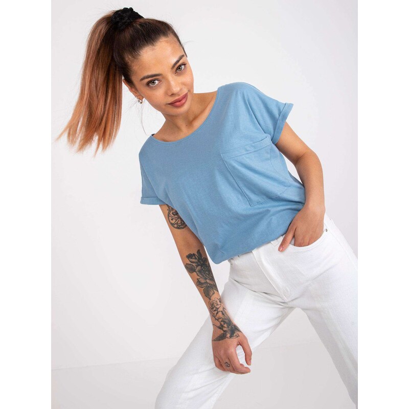 Fashionhunters Základní světle modré dámské tričko Ventura