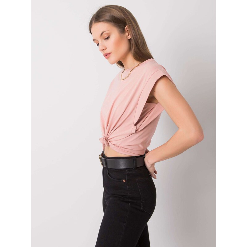 Fashionhunters Růžové bavlněné tričko Kayla RUE PARIS