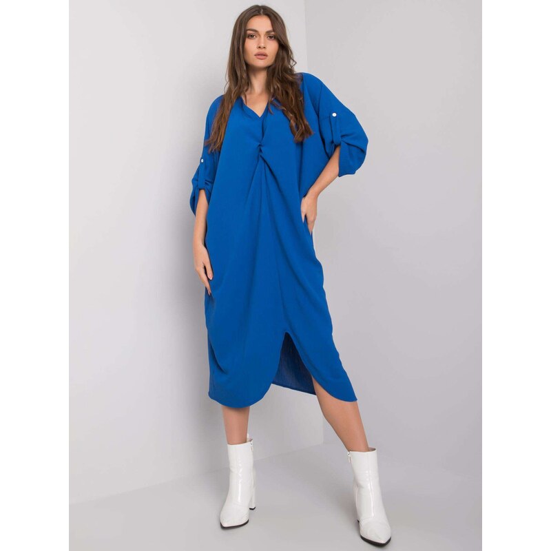 Fashionhunters Tmavě modré oversized šaty