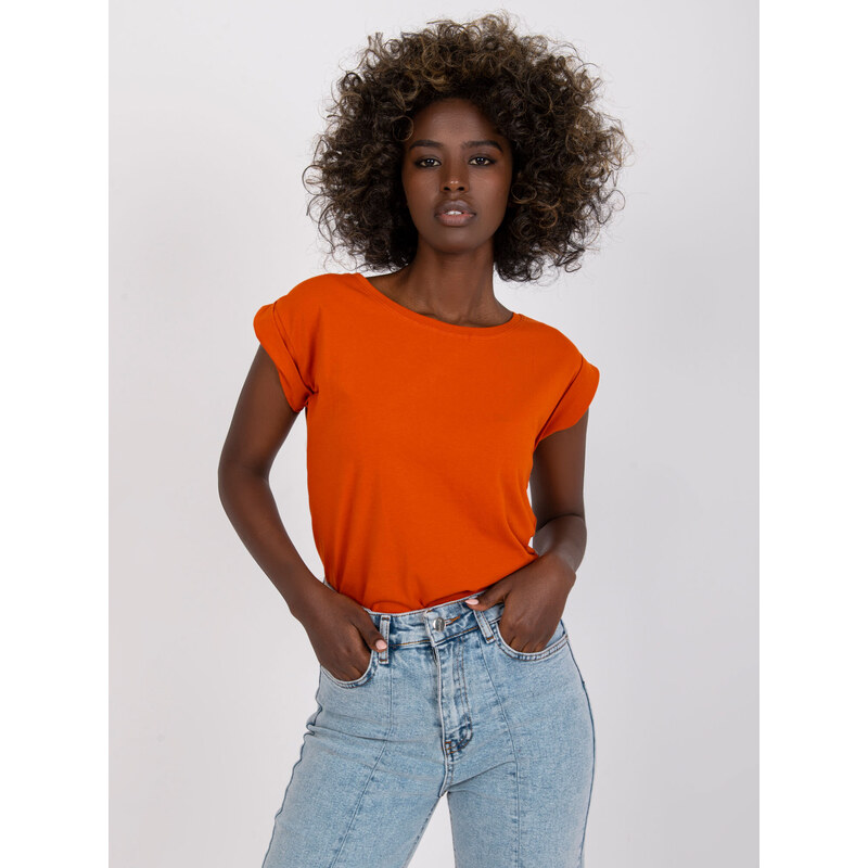 Fashionhunters Jednoduché, tmavě oranžové dámské tričko