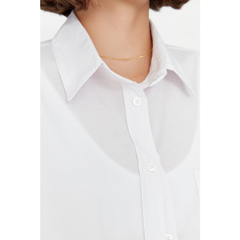 Trendyol White Boyfriend/Wide Fit Woven Shirt