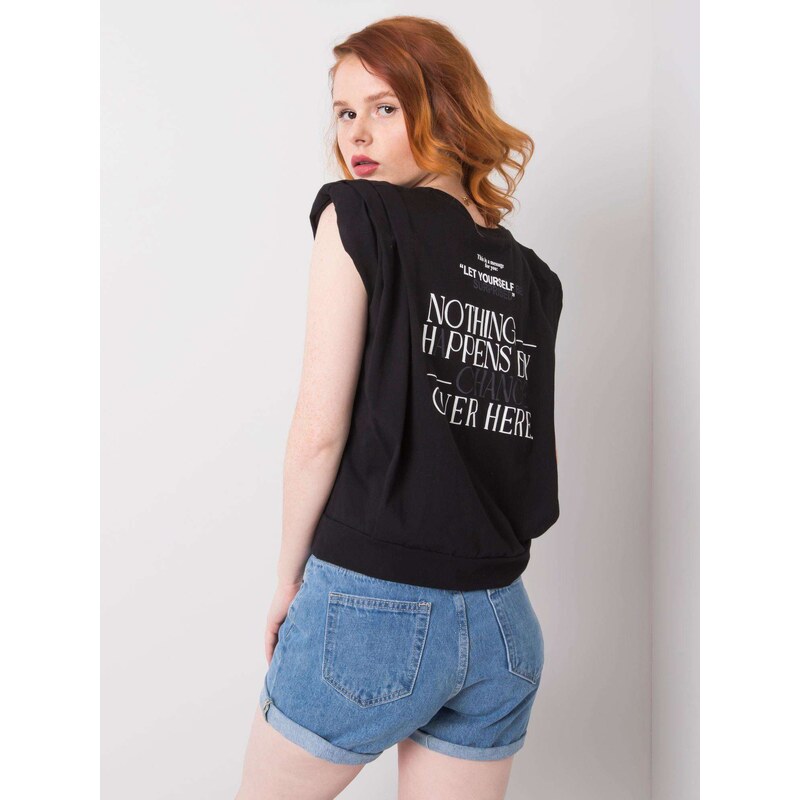 Fashionhunters Dámské černé tričko s nápisem
