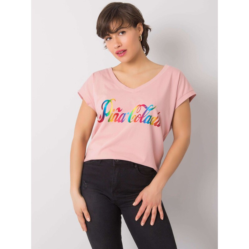 Fashionhunters Zaprášené růžové tričko s potiskem Hollis