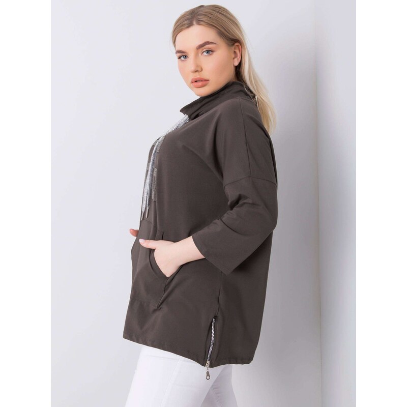 Fashionhunters Tmavá khaki halenka plus size Iselin