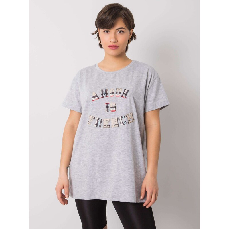 Fashionhunters Šedé dámské tričko s nápisem