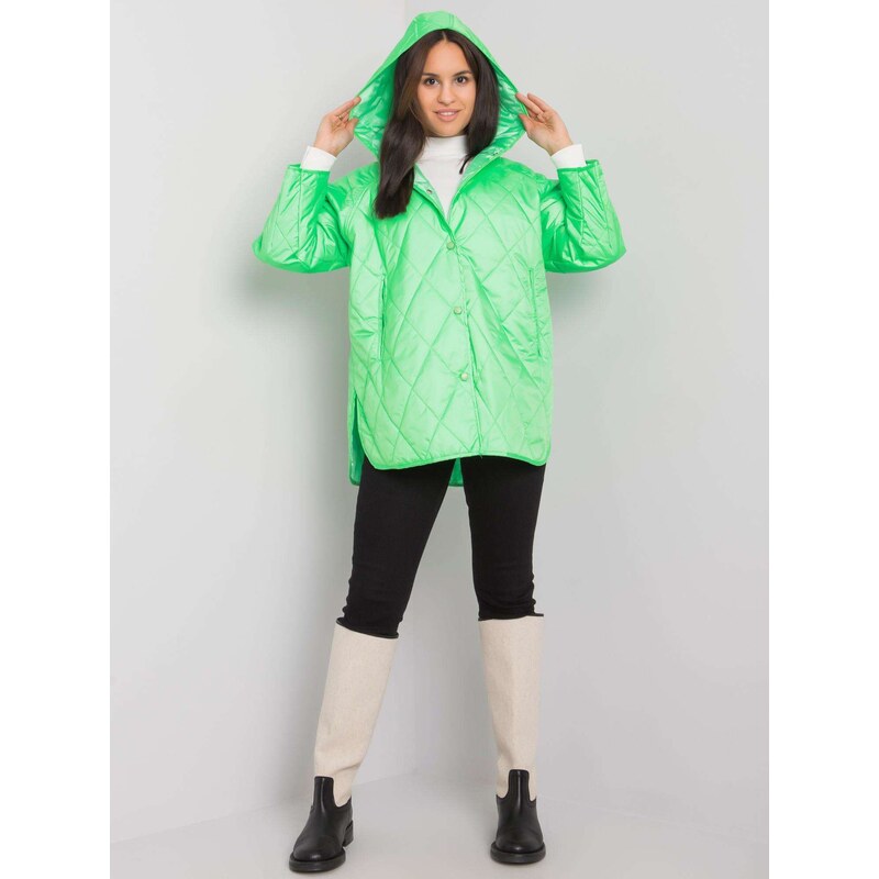 Fashionhunters Dámská prošívaná bunda s kapucí Selah - fluo zelená