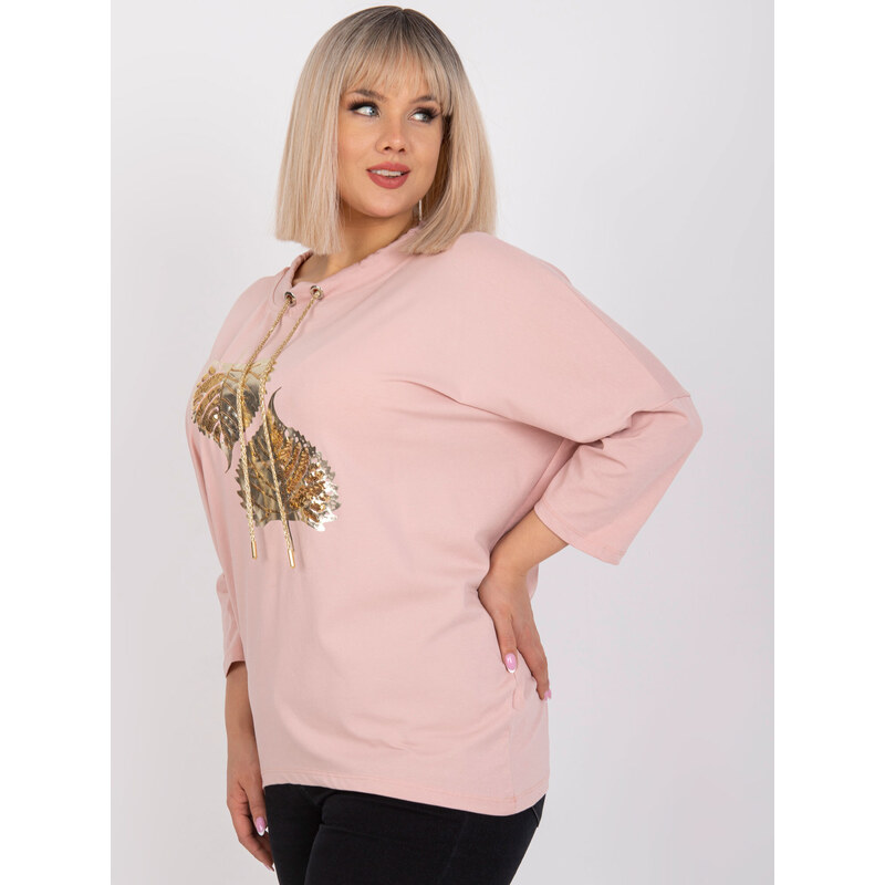 Fashionhunters Prašně růžová halenka plus size velikosti s 3/4 rukávem Alinne