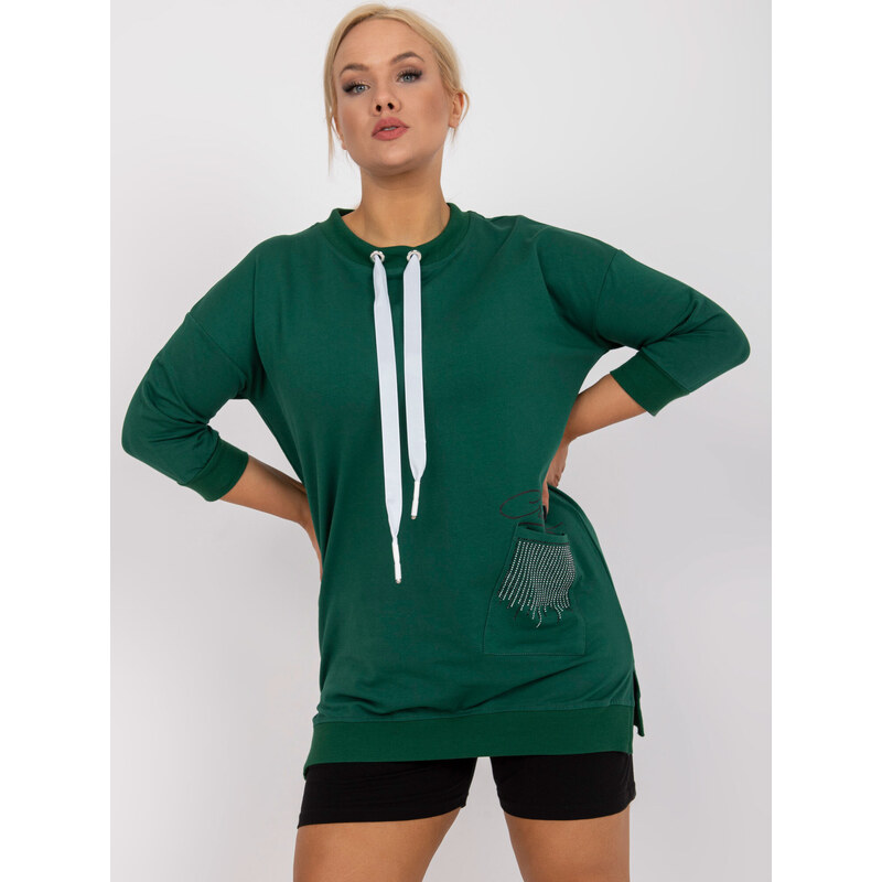 Fashionhunters Tmavě zelená mikinová tunika plus size pro běžné nošení Sylviane