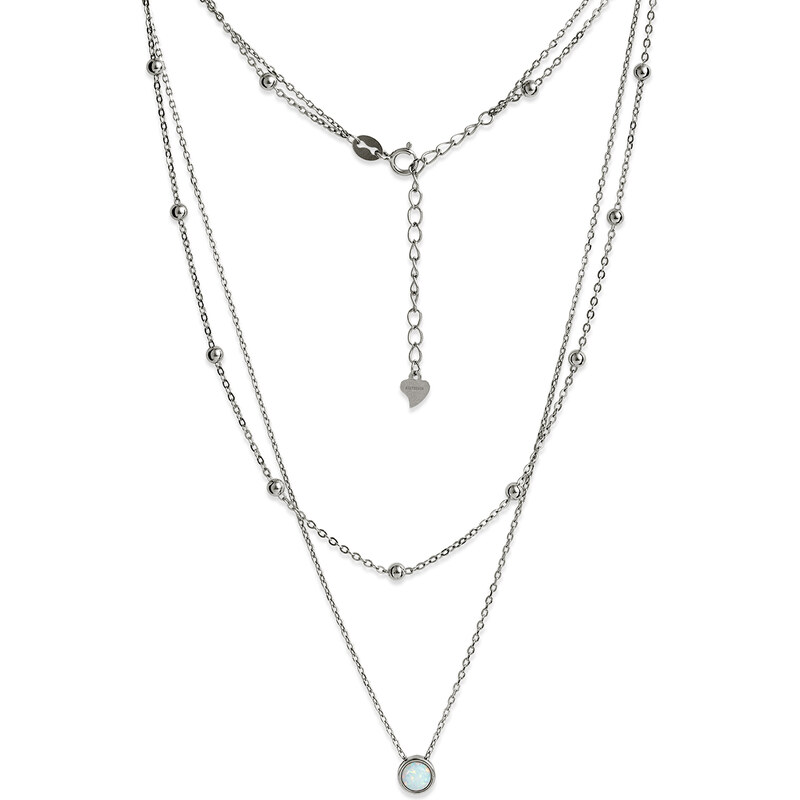 SilveAmo Stříbrný vrstvený náhrdelník Kuličky s bleděmodrým opálem