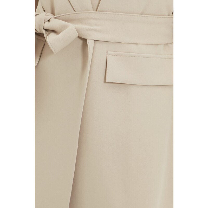 Trendyol Beige Belted Pocket Detailed Blazer Woven Jacket