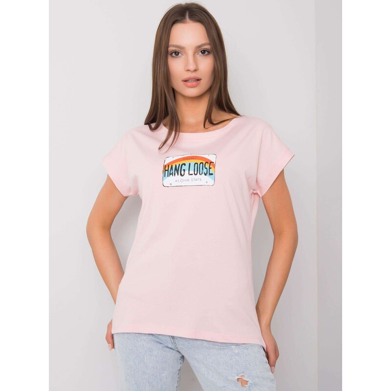 Fashionhunters Světle růžové bavlněné dámské tričko