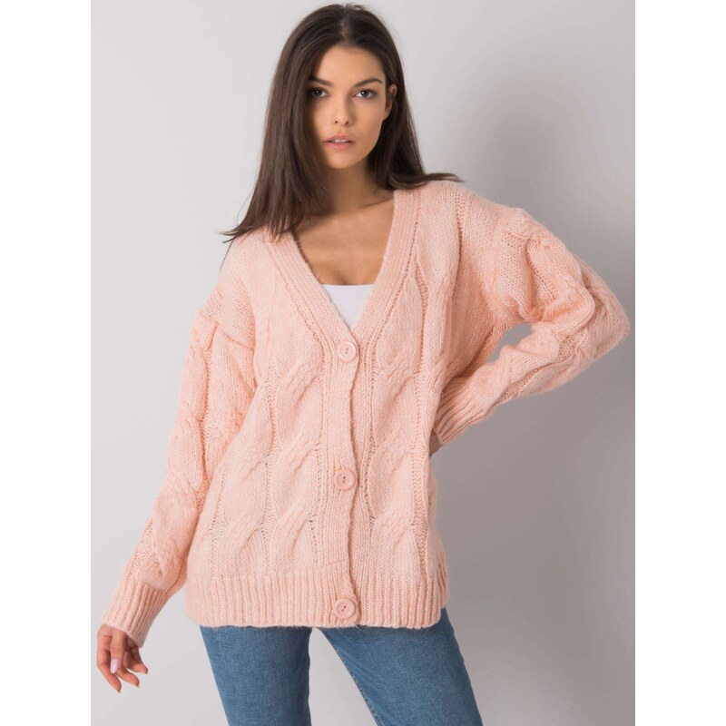 Fashionhunters RUE PARIS Světle růžový pletený svetr s copánky