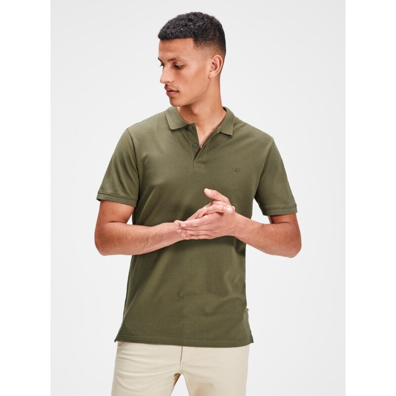 Khaki polo tričko Jack & Jones - Pánské