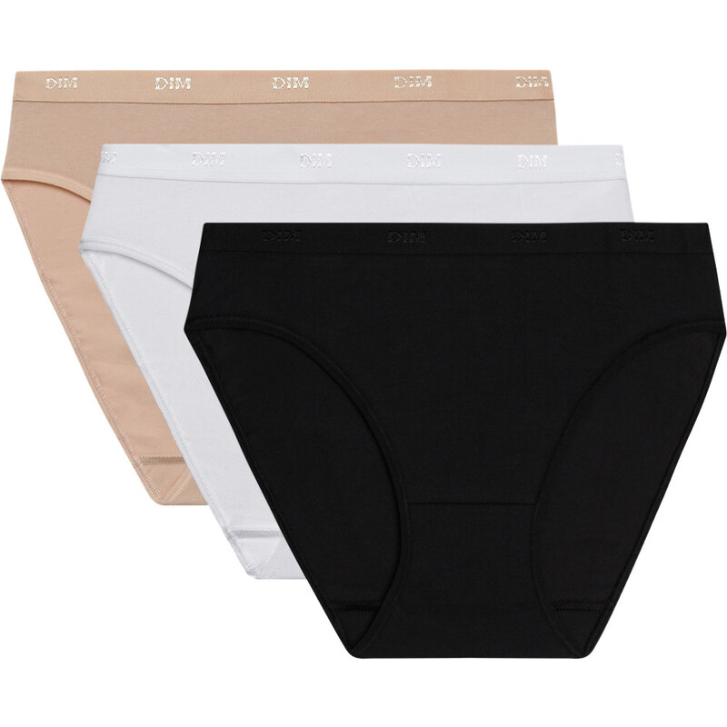 DIM ECO LES POCKETS SLIP 3x - 3 pcs of women's panties - black - white - flesh