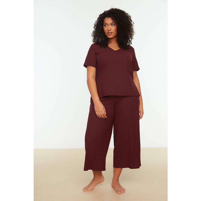 Trendyol Curve Claret Red Knitted Pajamas Set