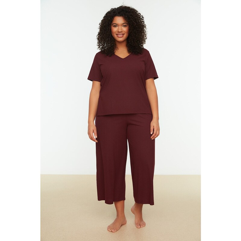 Trendyol Curve Claret Red Knitted Pajamas Set