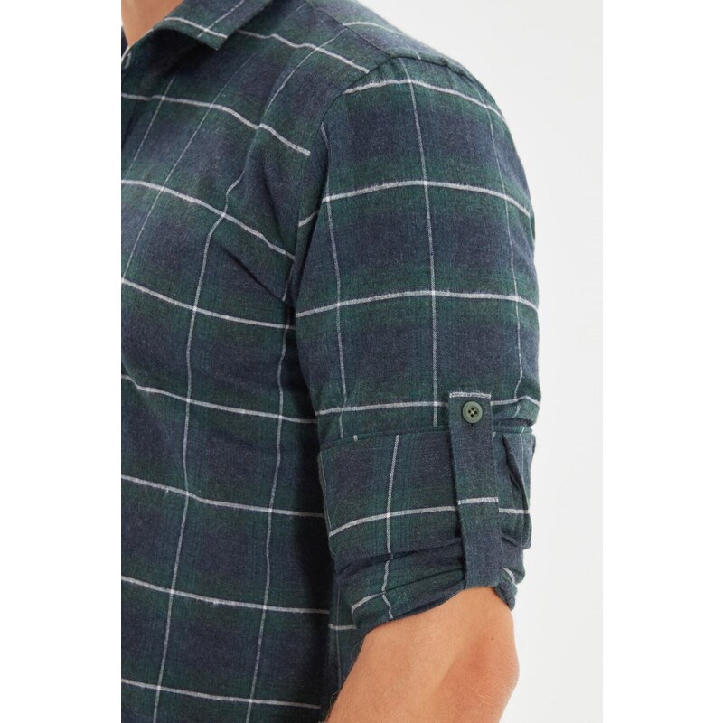 Trendyol Green Slim Fit Epaulette Lumberjack Plaid Shirt