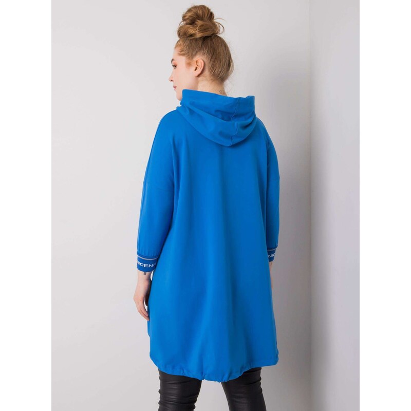 Fashionhunters Tmavě modrá dámská mikina plus size s kapsou