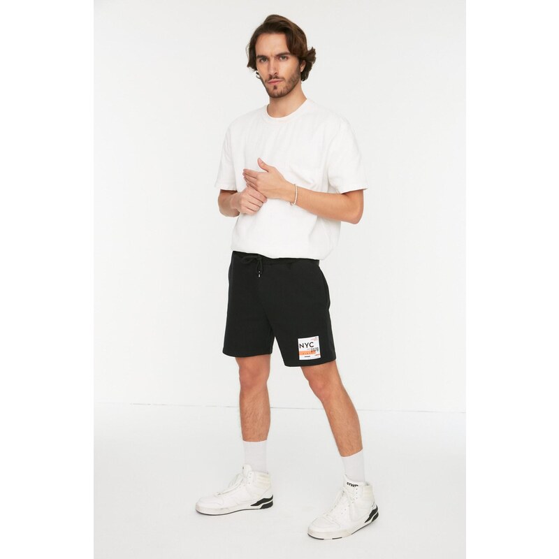 Trendyol Black Regular/Real Fit Mid-Length City Printed Shorts