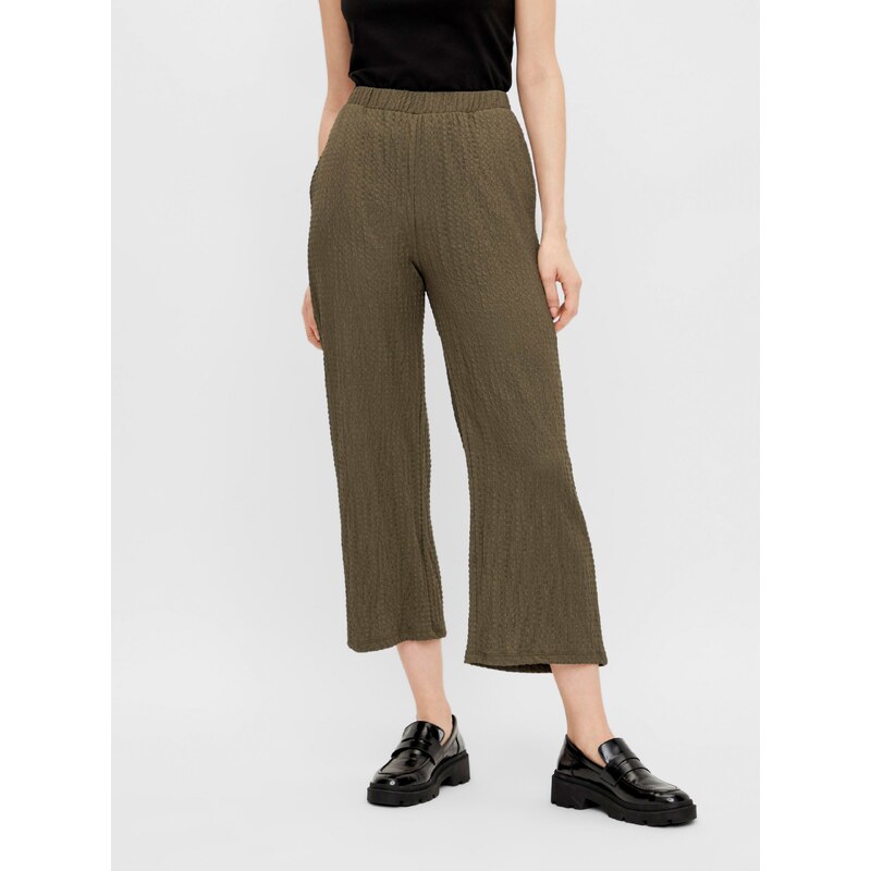 Khaki zkrácené volné kalhoty Pieces Lara - Dámské 107051149
