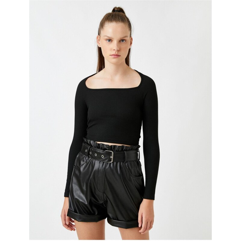 Koton Long Sleeve T-Shirt Crop Decollete