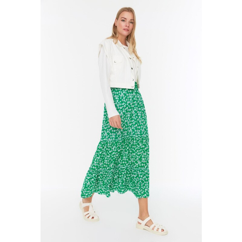 Trendyol Green Floral Pattern Knitted Skirt