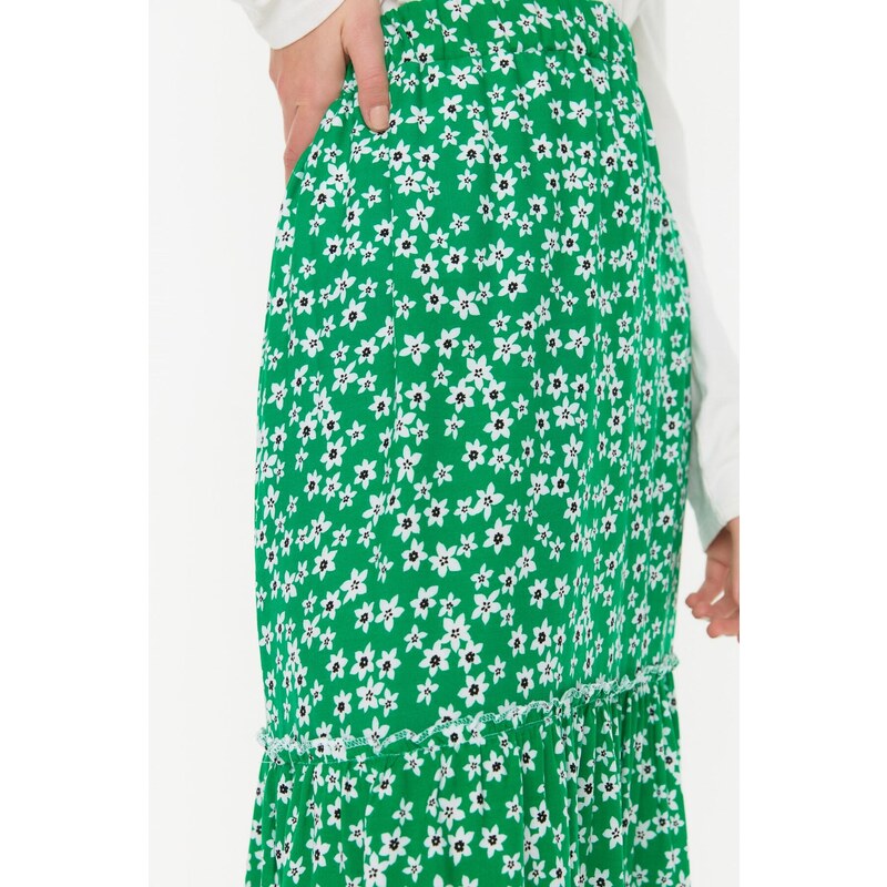 Trendyol Green Floral Pattern Knitted Skirt