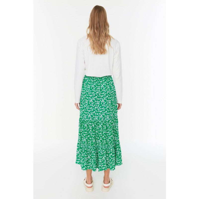 Trendyol Green Floral Pattern Knitted Skirt