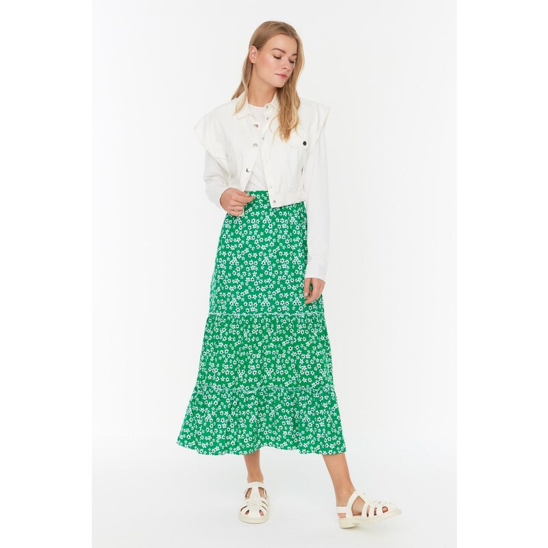 Trendyol Green Floral Pattern Knitted Skirt