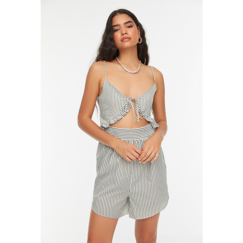 Trendyol Green Striped Cut Out Detailed Jumpsuit