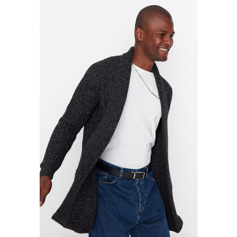 Trendyol Black Men's Regular Fit Shawl Collar Long Knitwear Cardigan