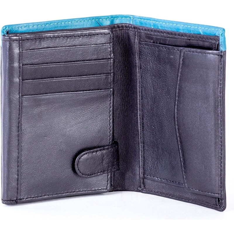 Fashionhunters Černá kožená peněženka s modrou vsadkou