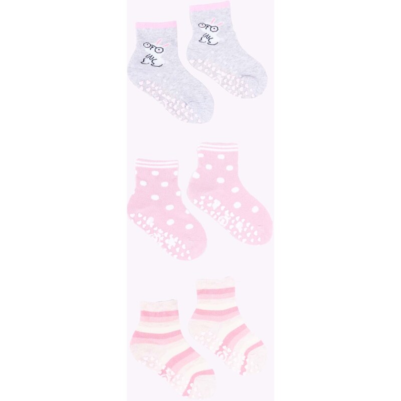 Yoclub Kids's Girls' Cotton Socks Anti Slip ABS Patterns Colours 3-pack SKA-0109G-AA3A-003